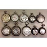 A COLLECTION OF EIGHT 19TH CENTURY SILVER OPEN FACED LADIES' POCKET WATCHES Two having pink dials,