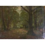 A 19TH CENTURY ENGLISH SCHOOL OIL ON CANVAS A path through the greenwood, framed. (51cm x 66cm)