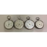 A COLLECTION OF FOUR 19TH CENTURY SILVER CHRONOGRAPH GENTLEMEN'S POCKET WATCHES Chester and