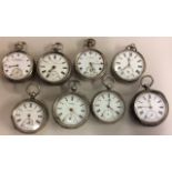 A COLLECTION OF NINE VICTORIAN SILVER OPEN FACE GENTS POCKET WATCHES Three by Kendal & Dent, two