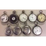 A COLLECTION OF EIGHT VICTORIAN AND LATER SILVER OPEN POCKET WATCHES Including two demi hunter,