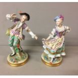 SITZENDORF, A PAIR OF 20TH CENTURY PORCELAIN FIGURES OF 18TH CENTURY COUNTRY DANCERS. (both h 20cm)