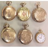 WALTHAM, A COLLECTION OF FIVE EARLY 20TH CENTURY ROLLED GOLD FULL HUNTER LADIES' POCKET WATCHES