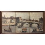 A SET OF 20TH CENTURY CERAMIC TILE WALL PICTURE A view of Florence from the river with gondolas in