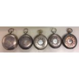 A COLLECTION OF FIVE VICTORIAN AND LATER SILVER GENTLEMEN'S POCKET WATCHES Two full hunters, LWC,