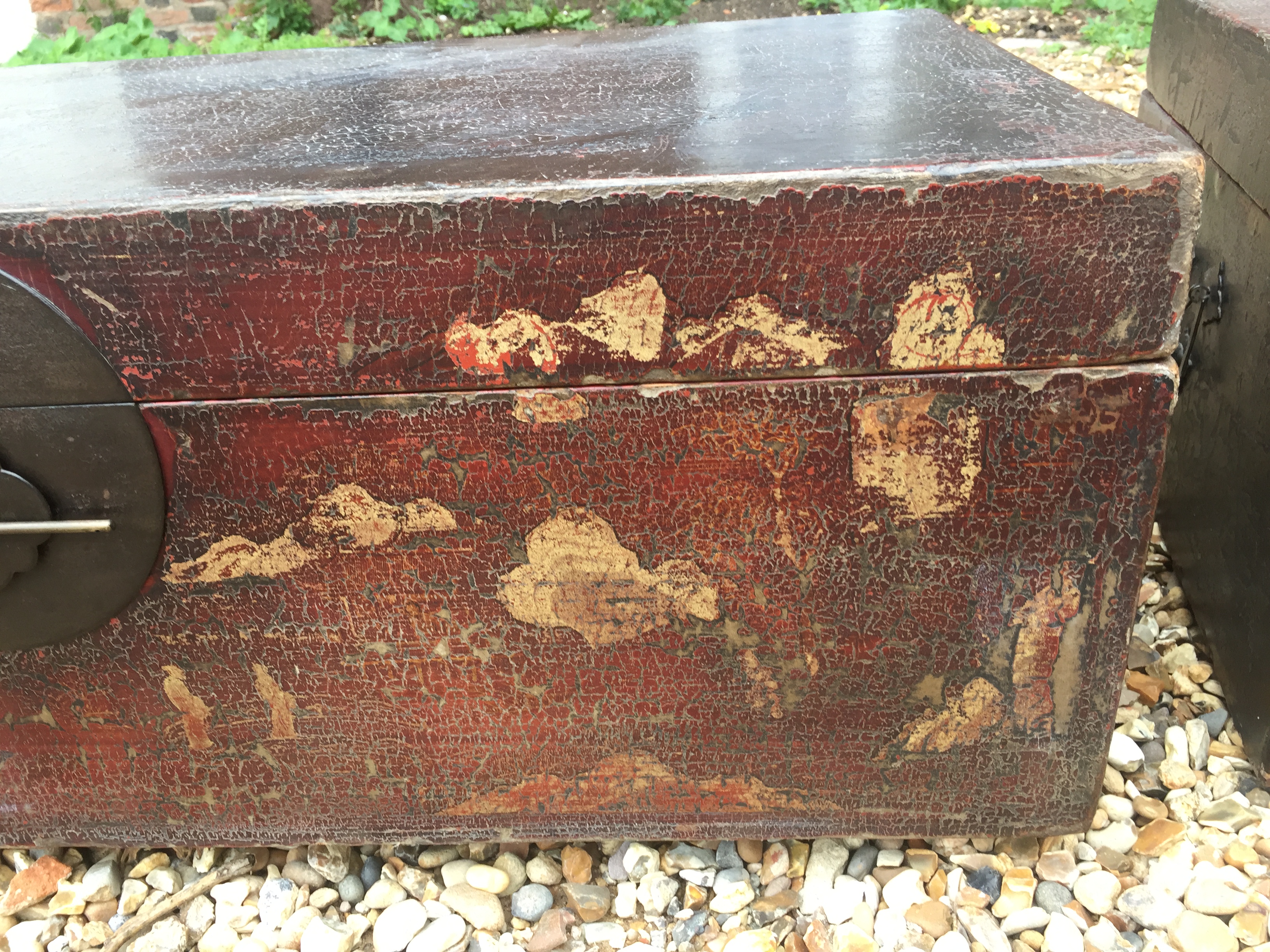 A PAIR OF 19TH/20TH CENTURY CHINESE TRAVELLING TRUNKS In distressed lacquered finish, with brass - Image 3 of 3