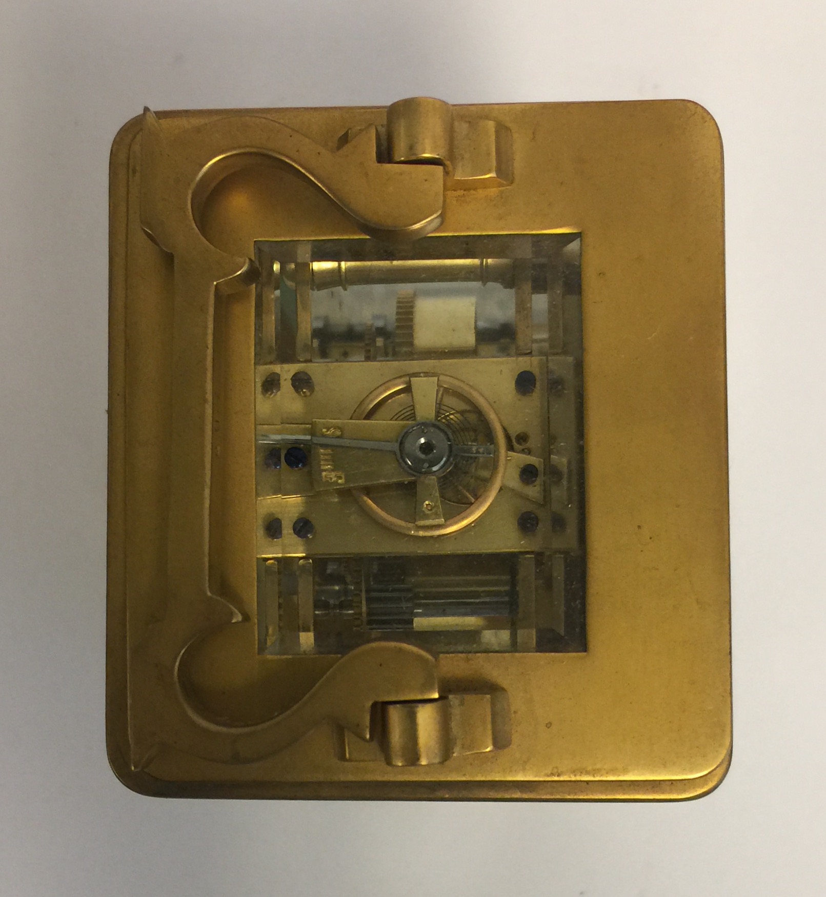 A LATE 19TH/20TH CENTURY GILDED BRASS CHIMING CARRIAGE CLOCK Subsidiary dial, chimes on a bell. ( - Image 4 of 6