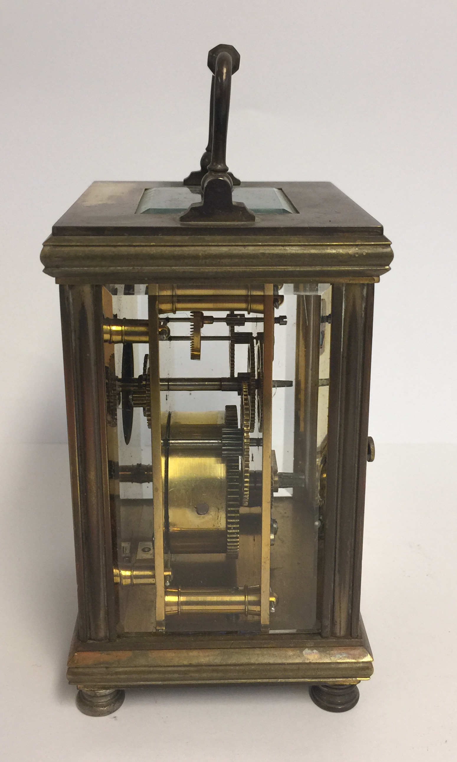 A LATE 19TH/20TH CENTURY BRASS CASED CARRIAGE CLOCK. (12cm x 7cm x 7.5cm) - Image 2 of 5