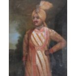 OIL PAINTING Portrait of Maharaja in ornate, gilt framed. (24cm x 18.5cm)