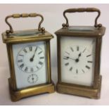 TWO LATE 19TH/EARLY 20TH CENTURY GILDED BRASS CARRIAGE CLOCKS One having an oval glass aperture