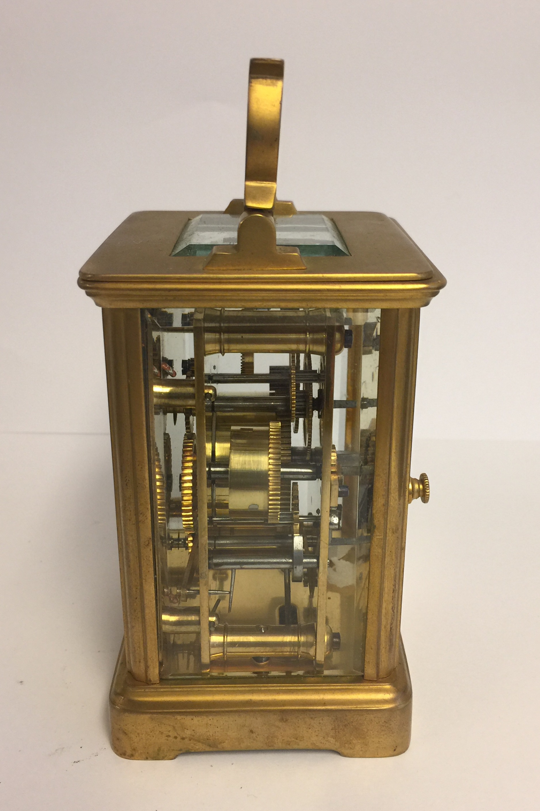 A LATE 19TH/20TH CENTURY GILDED BRASS CHIMING CARRIAGE CLOCK Subsidiary dial, chimes on a bell. ( - Image 2 of 6