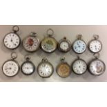 TWELVE 19TH CENTURY SILVER OPEN FACED POCKET/FOB WATCHES