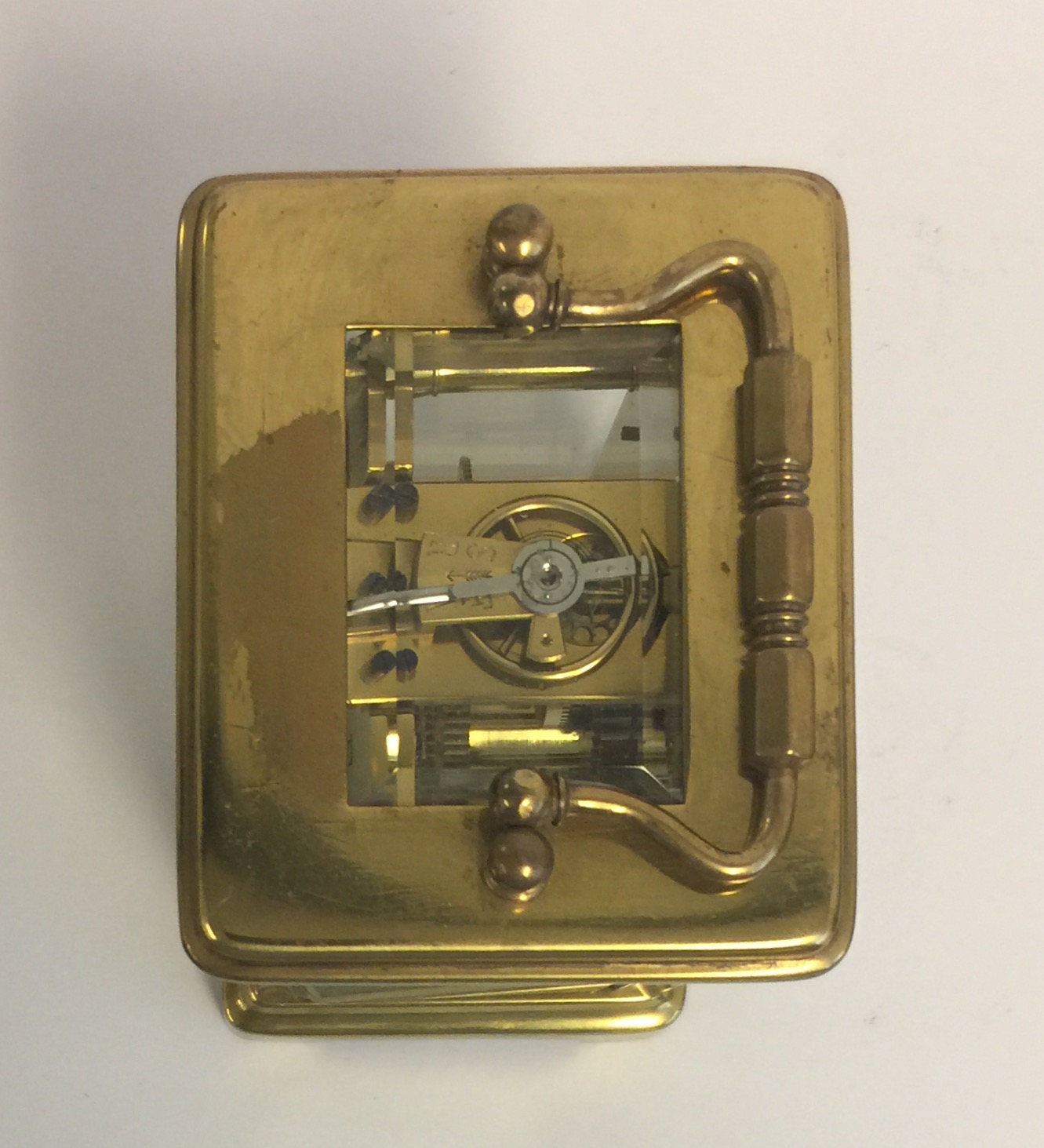 AN EARLY 20TH CENTURY BRASS CASED CARRIAGE CLOCK. (11cm x 8cm x 6cm) - Image 5 of 5