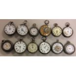 A COLLECTION OF TWELVE 19TH CENTURY SILVER LADIES' OPEN FACED POCKET WATCHES One having a gold