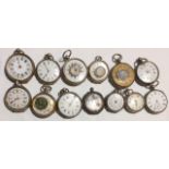 TWELVE 19TH CENTURY SILVER OPEN FACED FOB WATCHES