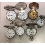 A COLLECTION OF SIX LATE 19TH/EARLY 20TH CENTURY SILVER FULL HUNTER POCKET WATCHES Including Waltham