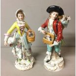 SITZENDORF, A PAIR OF 20TH CENTURY PORCELAIN FIGURE OF AN 18TH CENTURY COUPLE Off to market, him