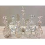 A COLLECTION OF 19TH/20TH CENTURY GLASS DECANTERS AND STOPPERS Includes two pairs of mallet for