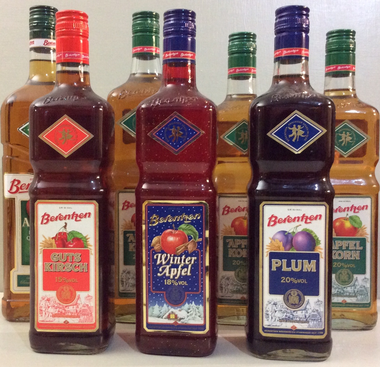 A COLLECTION OF SEVEN BOTTLES OF VINTAGE SCHNAPPS To include Berentzen apple, plum and cherry.