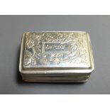 THOMAS & WILLIAM SPENCER, A GEORGE IV SILVER RECTANGULAR VINAIGRETTE The lid engraved with foliate
