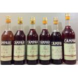 A COLLECTION OF SIX VINTAGE BOTTLES OF CAMPARI BITTER Five 70cl bottles and one 100cl bottle.