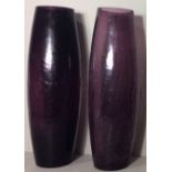 A PAIR OF VINTAGE TAPERING CYLINDRICAL AMETHYST GLASS VASES With crackle effect to body. (approx