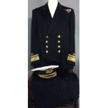 NAVAL UNIFORM, A 20TH CENTURY REAR ADMIRAL UNIFORM To include jacket, trousers and cap, medal