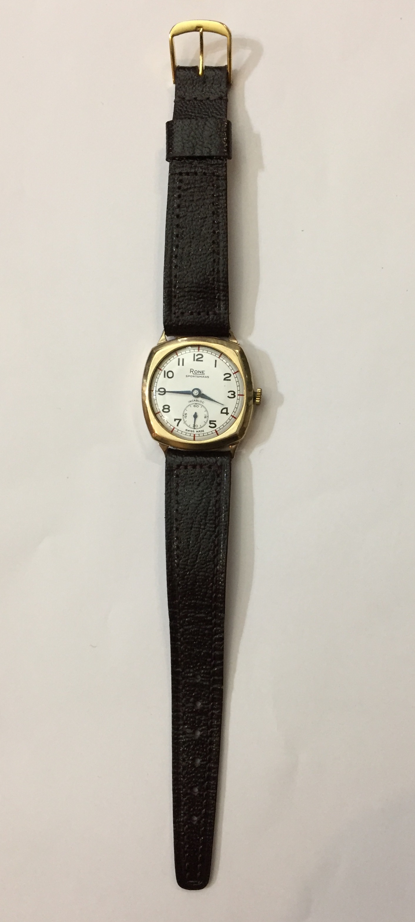 RONE SPORTSMANS, A GENT'S YELLOW METAL WRISTWATCH The circular dial with a numerical chapter ring, - Image 2 of 3