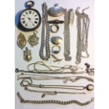 A COLLECTION OF VICTORIAN AND LATER SILVER JEWELLERY ITEMS Including an open faced pocket watch,