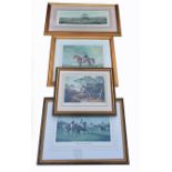 FIVE EQUESTRIAN RELATED PRINTS To include two fox hunting scenes, a Polo match, a gentlemen sat