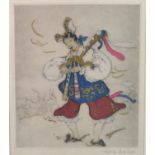ELYSE ASHE LORD, BRITISH, 1900 - 1971, A HAND COLOURED DRYPOINT ETCHING Oriental female musician,