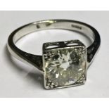 AN 18CT WHITE GOLD AND LARGE SOLITAIRE DIAMOND RING (size M). (stone approx 1.5ct)