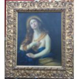 AN OIL ON CANVAS Portrait a saintly figure, the semiclad lady looking up to the heavens, contained