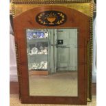 A REGENCY DESIGN WALNUT AND MARQUETRY INLAID MIRROR With bevelled plate. (71cm x 96cm)