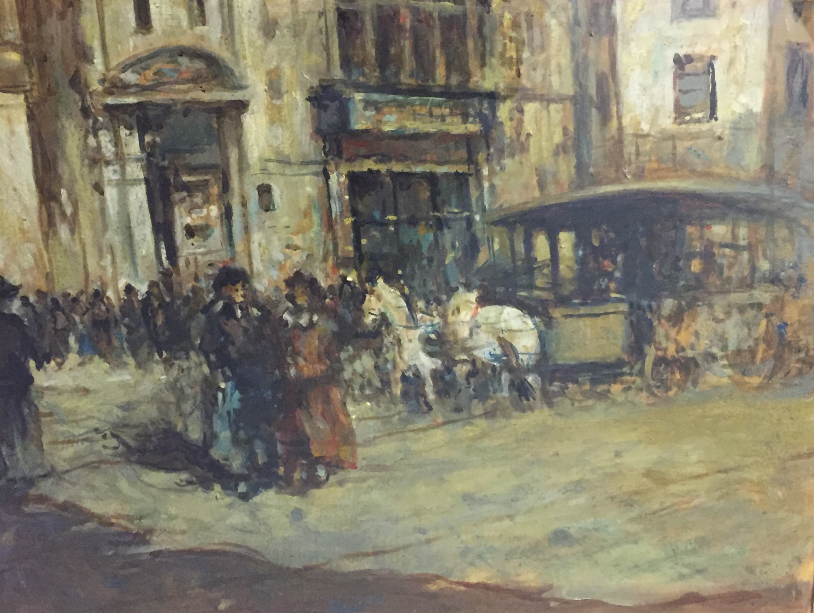 A LATE 19TH/EARLY 20TH CENTURY FRENCH IMPRESSIONIST OIL ON PAPER Street scene, figures standing