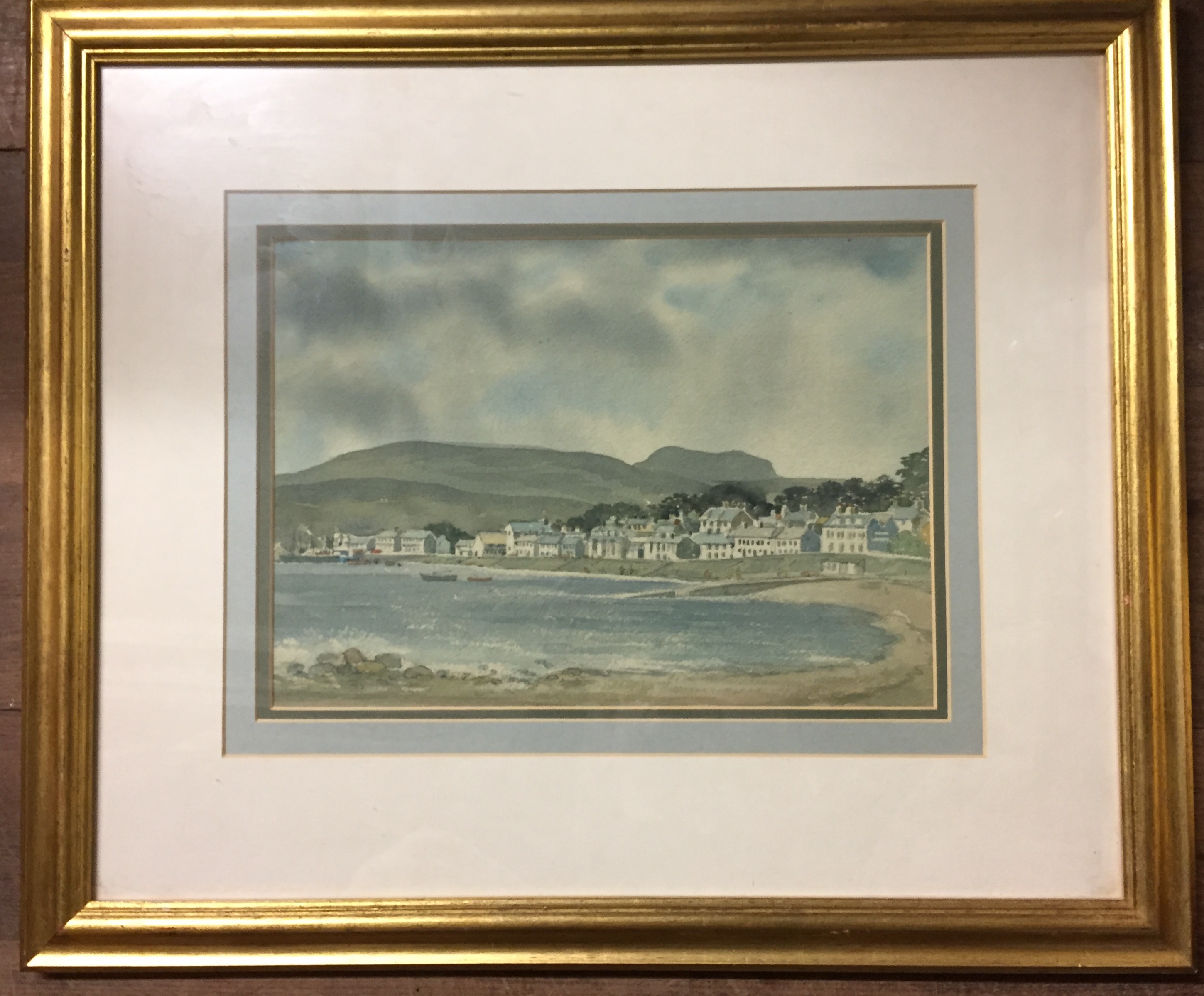 A 20TH CENTURY ENGLISH SCHOOL PEN AND WATERCOLOUR Seaside town, framed. (26cm x 38cm) - Image 2 of 3