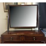 A 19TH CENTURY INLAID MAHOGANY DRESSING TABLE MIRROR With two drawers, raised on bracket feet. (h