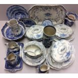 A COLLECTION OF VICTORIAN AND LATER BLUE AND WHITE POTTERY Including a part dinner service by