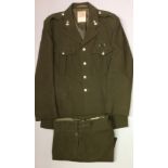 A MID 20TH CENTURY ROYAL ENGINEERS TUNIC AND TROUSERS Staybrite buttons and medal ribbon with