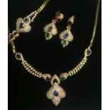 A MID/LATE 20TH CENTURY SUITE OF JEWELS Comprising an 18ct yellow gold necklace encrusted with
