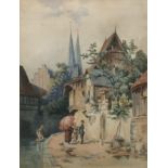 A LATE 19TH CENTURY WATERCOLOUR Back street in Bruges, framed. (29cm x 33cm)