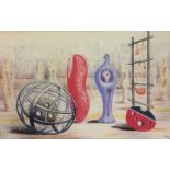 HENRY MOORE, 1898 - 1986, A LITHOGRAPH COLOURED PRINT Abstract design of various sculptural objects,
