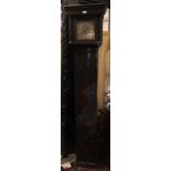 AN ANTIQUE OAK LONGCASE 30 HOUR CLOCK With brass and silvered 8" dial. (186cm)