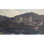 A 19TH CENTURY OIL ON CANVAS Tintern Abbey, contained in a Victorian gilt frame. (127cm x 77cm)