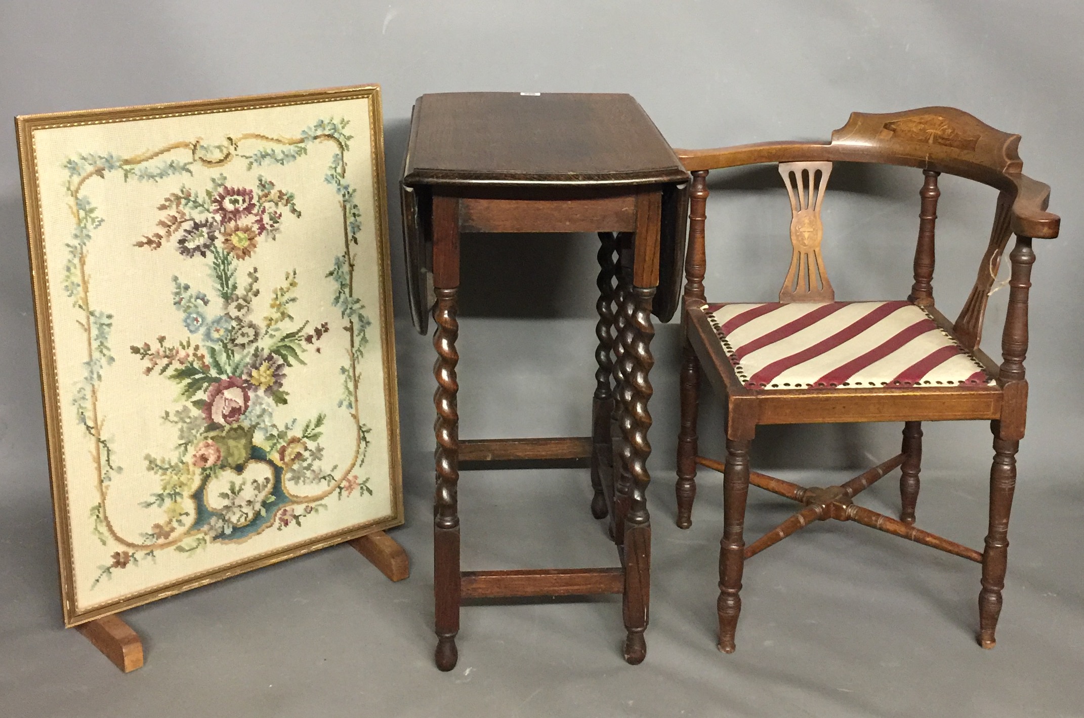 A LATE VICTORIAN MAHOGANY CORNER CHAIR Along with an early 20th Century oak gate leg table with