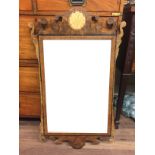 A GEORGIAN DESIGN MAHOGANY AND SHELL INLAID PIER MIRROR With fret work frame and bevelled plate. (