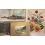 A COLLECTION OF EARLY 20TH CENTURY WATERCOLOURS To include a still life watercolour of flowers,