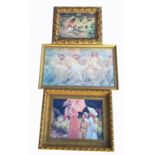 A GILT FRAMED IMPRESSIONIST PRINT Depicted as a young girl feeding ducks, contained on a