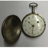 A 19TH CENTURY WHITE METAL FULL HUNTER POCKET WATCH The dial with Arabic numbers, subsidiary chapter