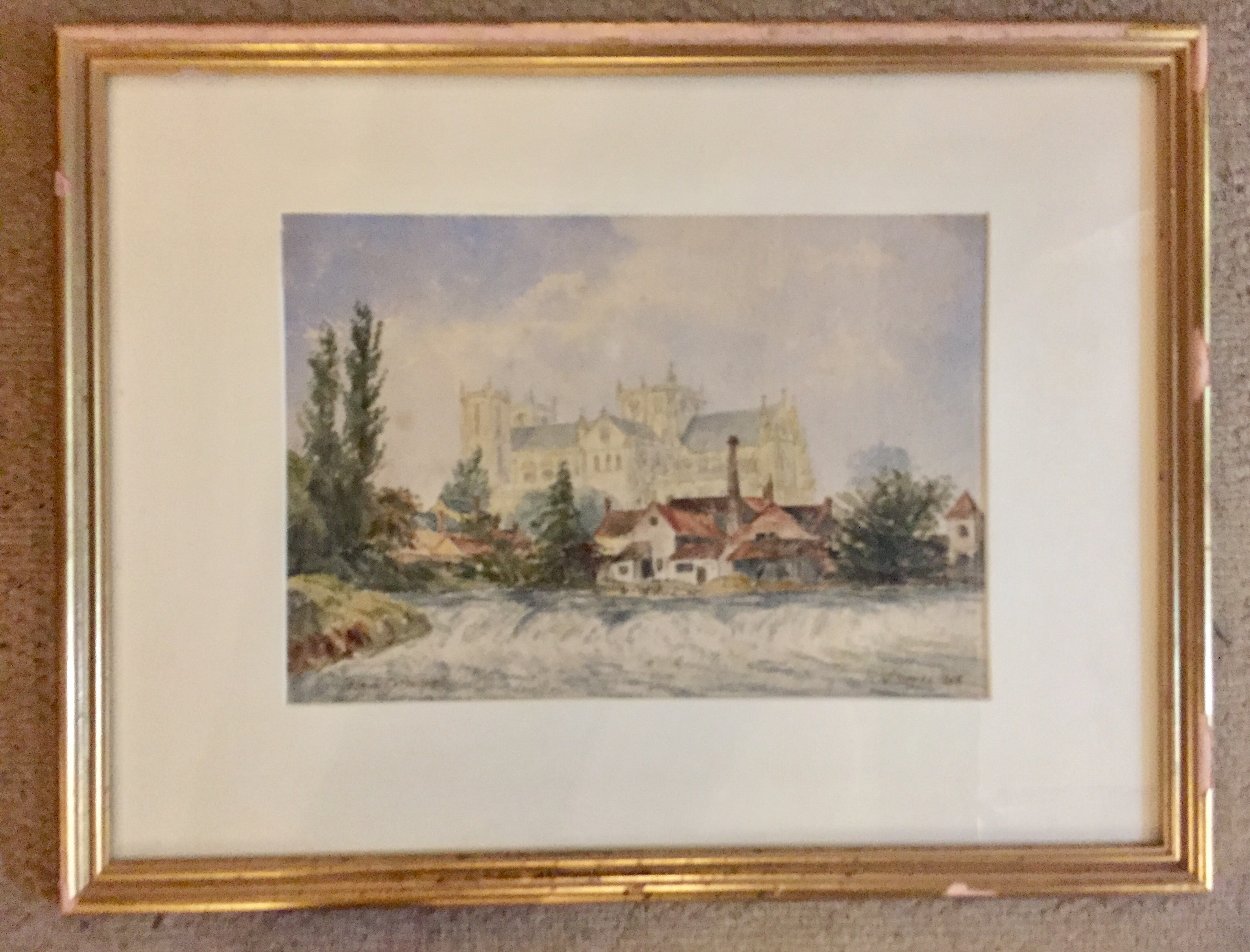 H.V., A WATERCOLOUR A cathedral by a river, inscribed and signed with initials, dated 'Sept 26 1868' - Image 2 of 2